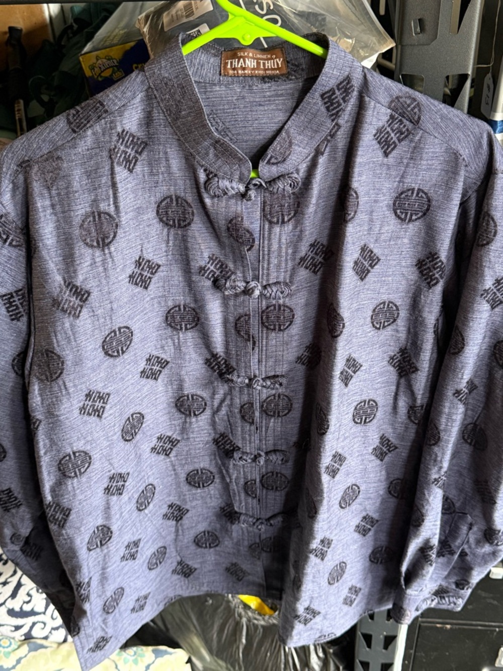 Thanh Thuy Silk & Linen Blue Mandarin Collar Jacket
